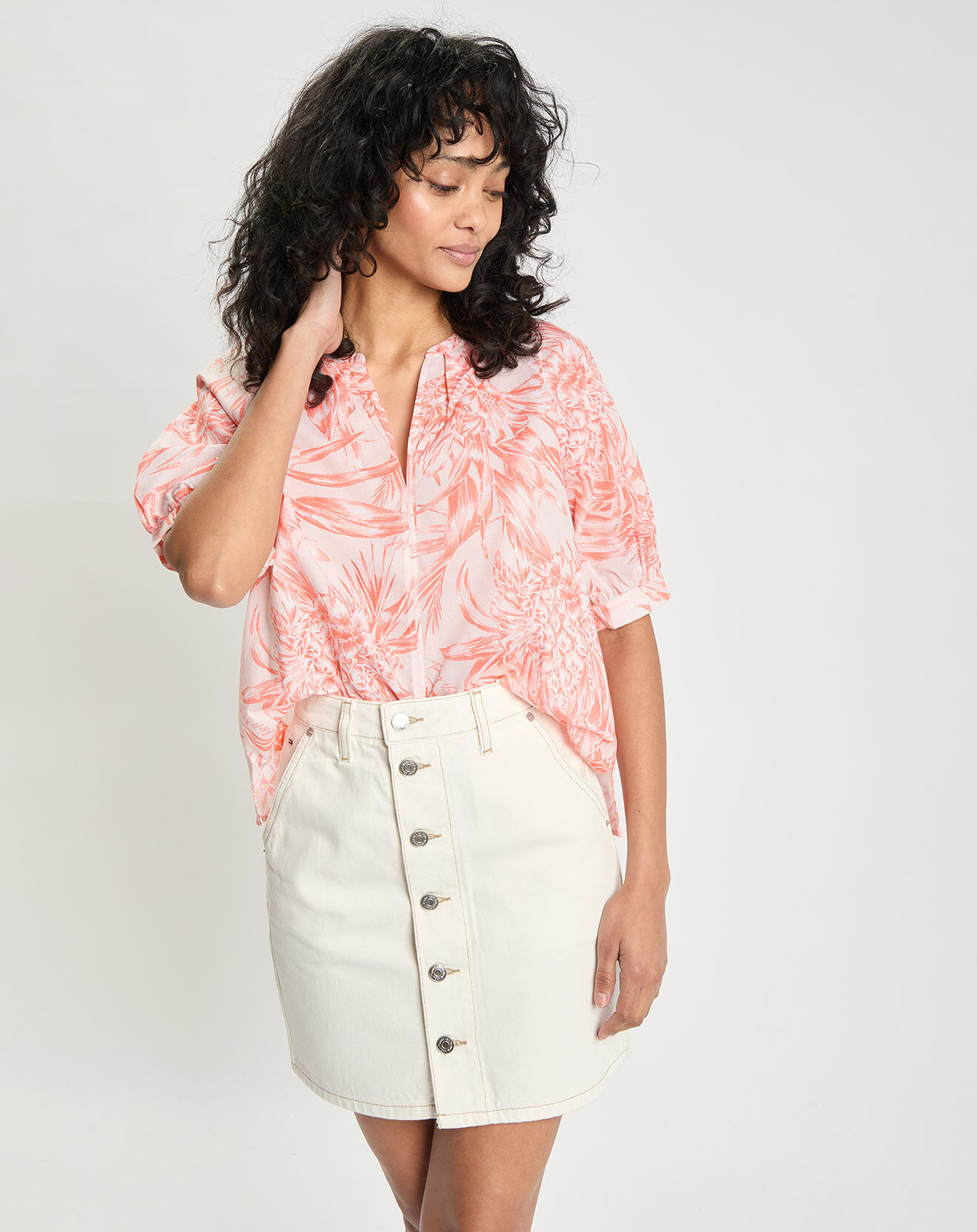 Tommy Hilfiger Blouse Henley imprimée orange