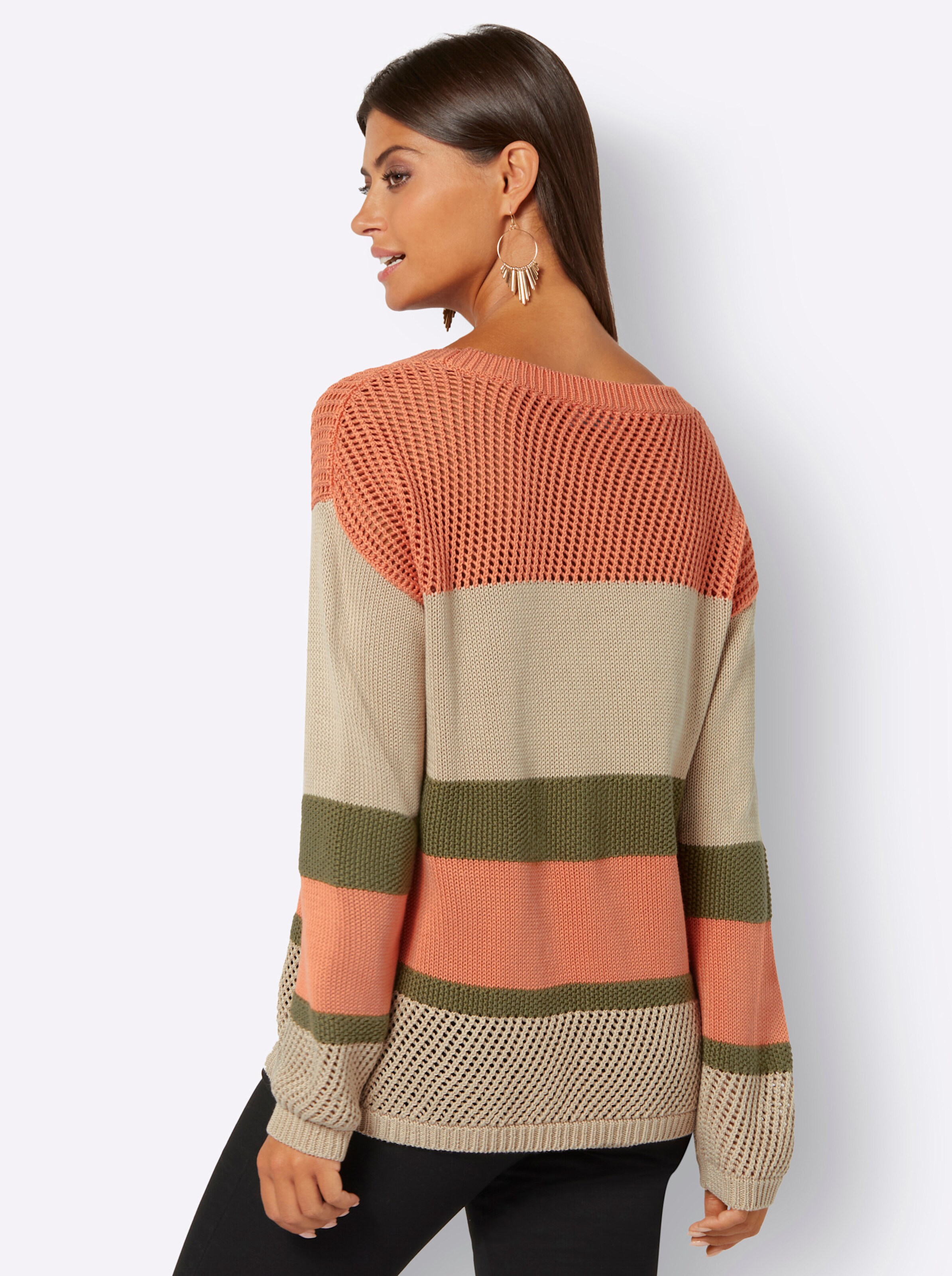 Pullover in papaya-beige-geringelt