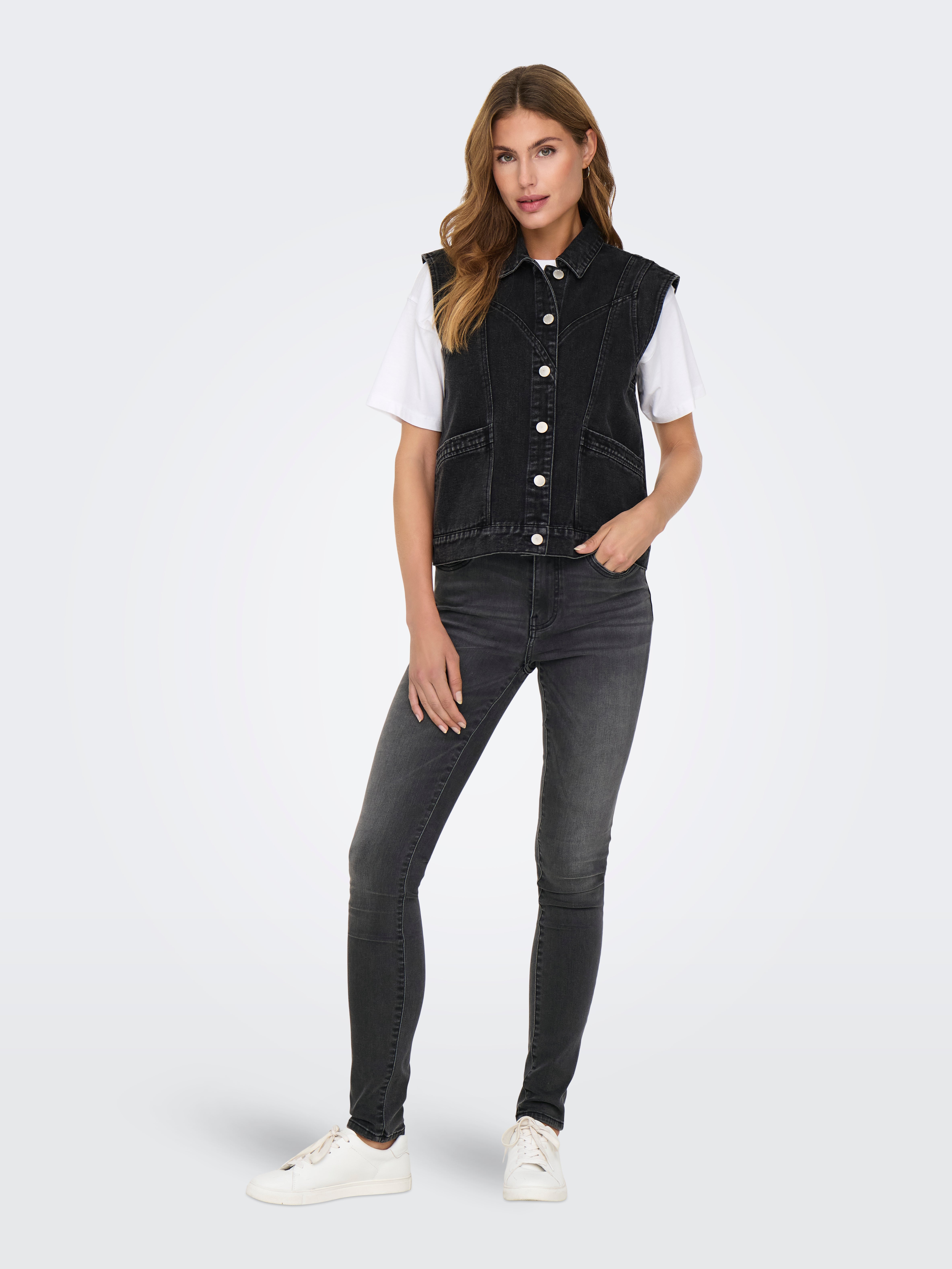 ONLPAOLA Hohe Taille Skinny Fit Jeans Grey Denim
