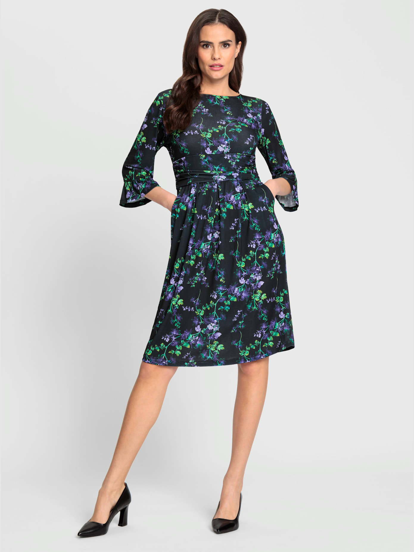 Robe en jersey motif floral fantaisie