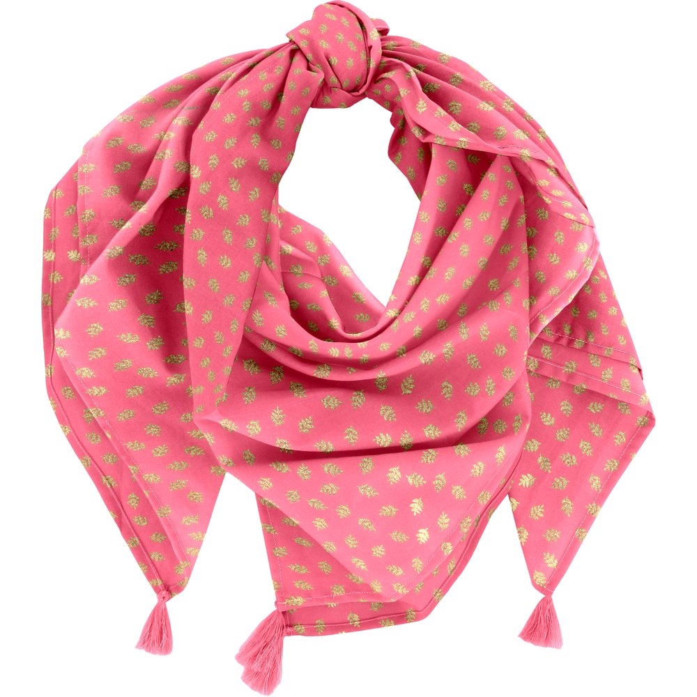 Foulard Pompon Feuillage Or Rose