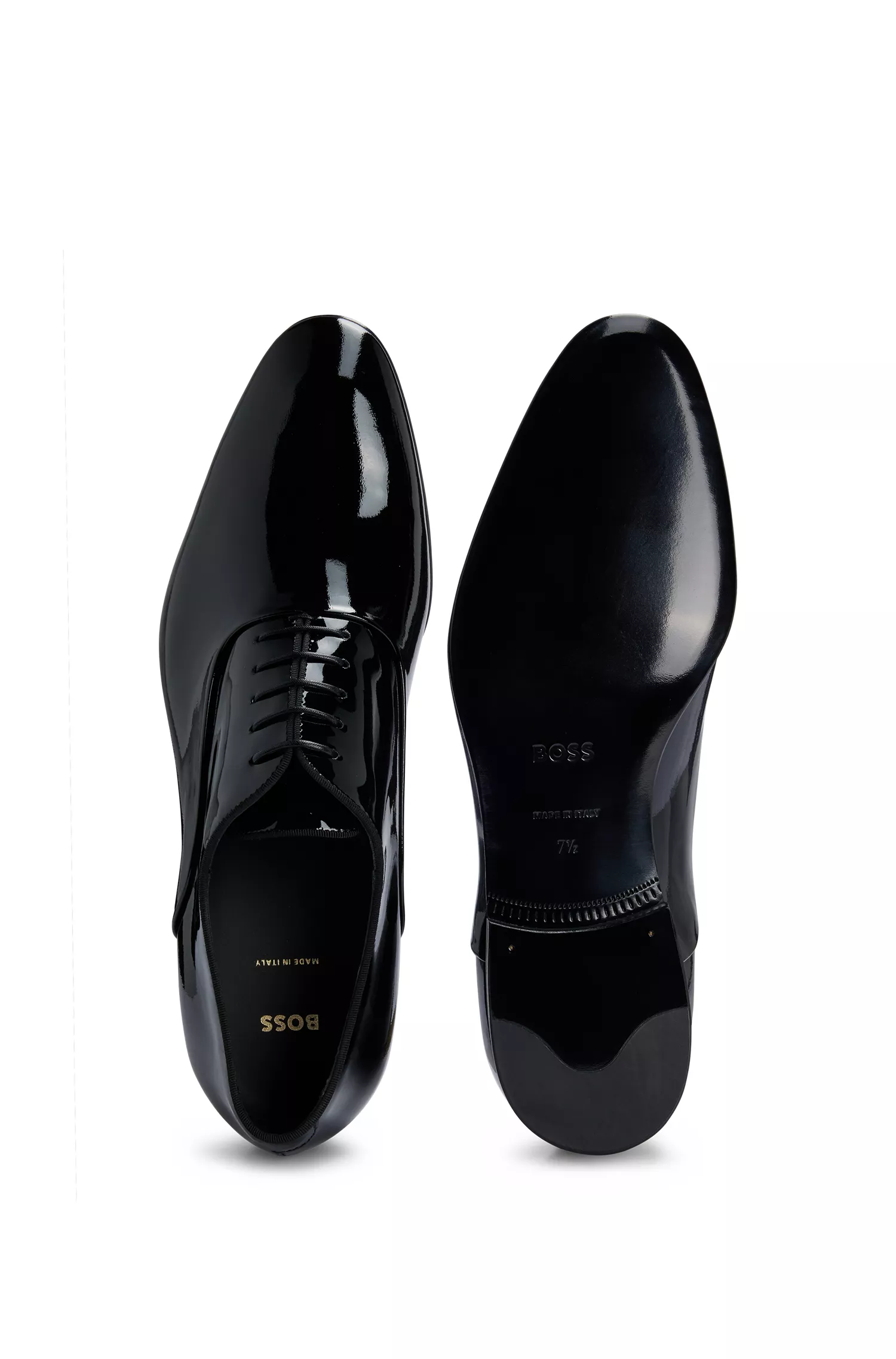 Sapatos Oxford BOSS em couro preto com forro de couro.