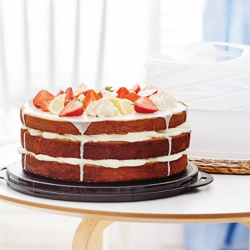 Torten- und Kuchenset (3) Der Tortenbehälter mit dem Twist mit Tortenheber und Schneidunterlage - überall Kuchengenuss