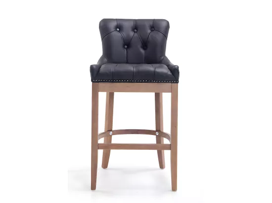 Lot de 2 Tabourets de bar - Véritable cuir & Bois - Noir - Lakewood