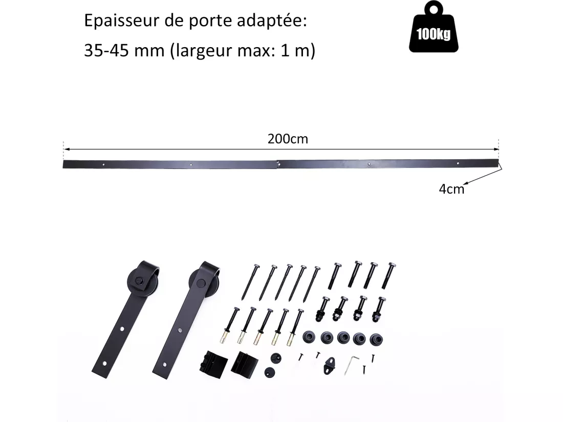 HOMCOM Kit de porte coulissante système galandage pour porte d'une épaisseur de 35-45 mm et largeur max. 1 m charge max. 100 Kg acier brun foncé