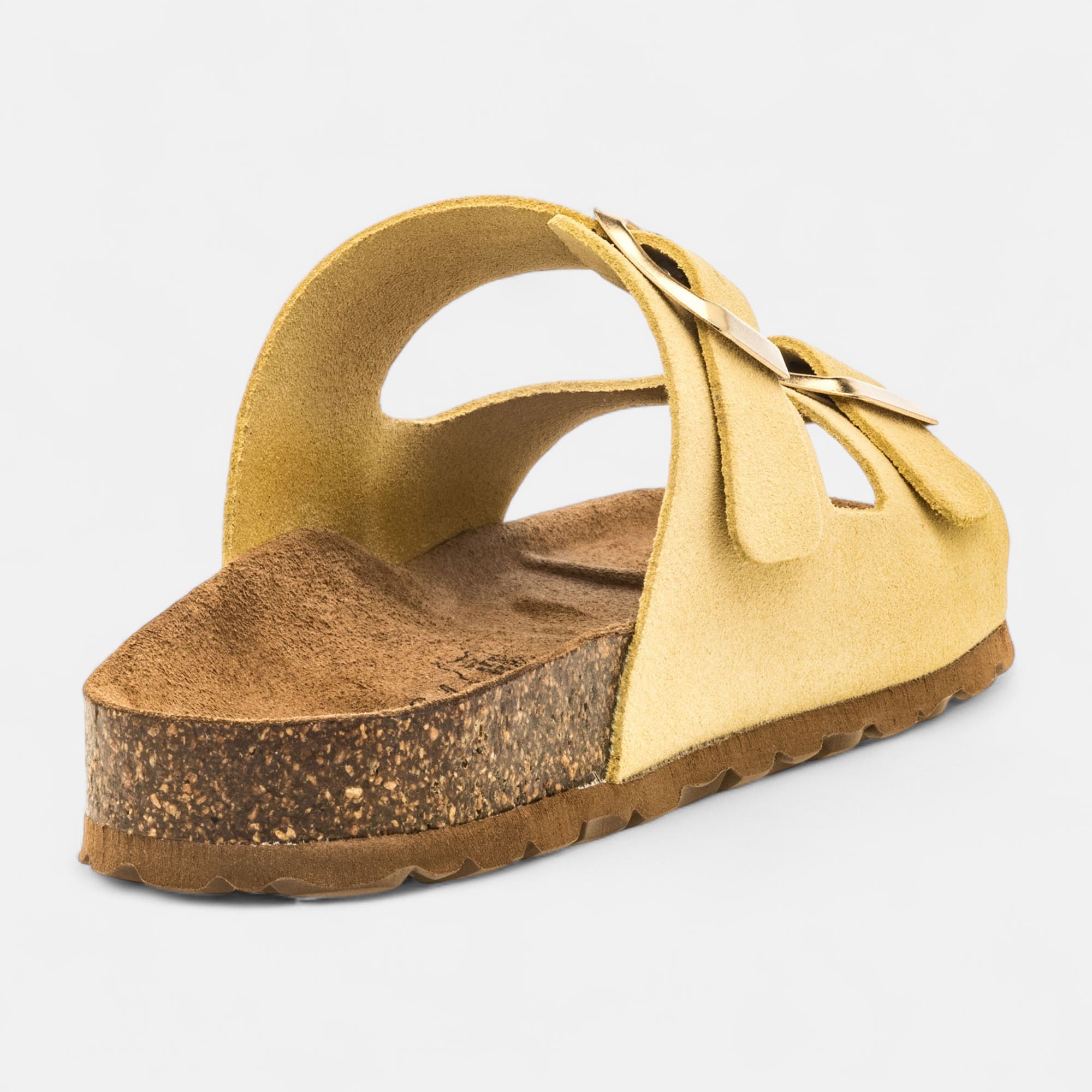 Mules semelle liège Femme en cuir jaune