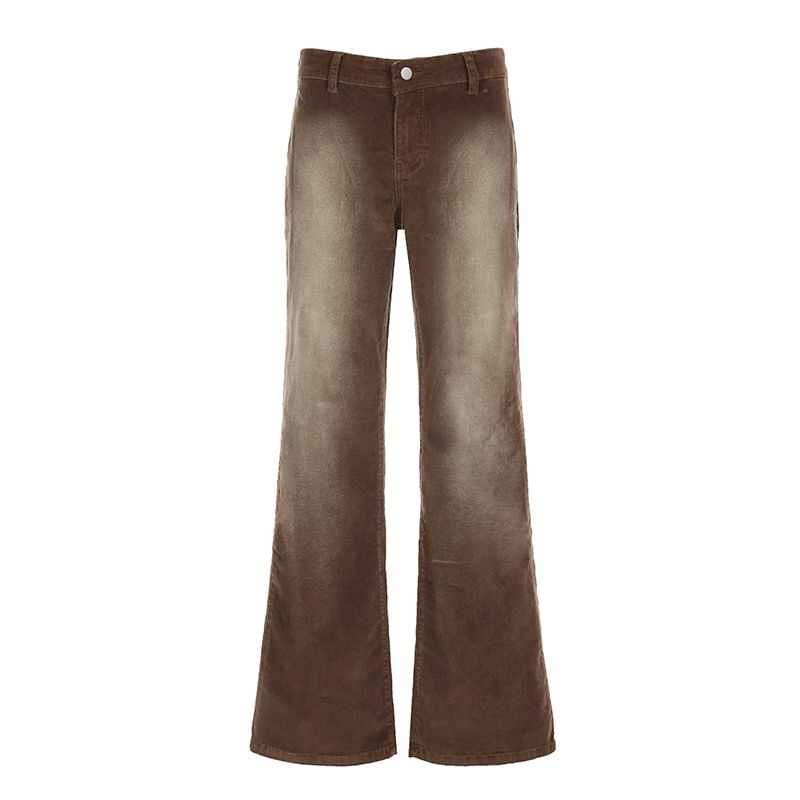 Honet - Low Rise Washed Straight-Ft Wide-Leg Corduroy Broek