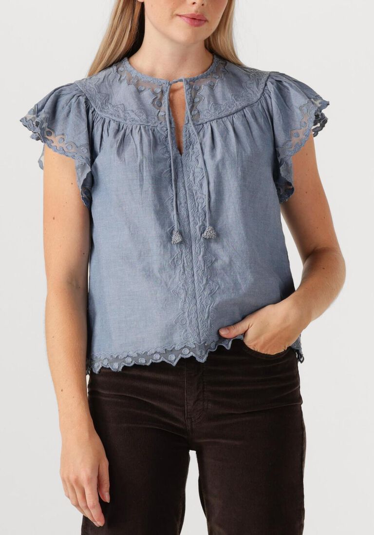 blauwe ulla johnson top effie flutter sleeve top