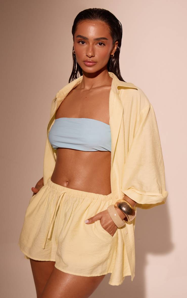 Citron Short De Plage Fluide En Aspect Lin Avec Cordon De Serrage