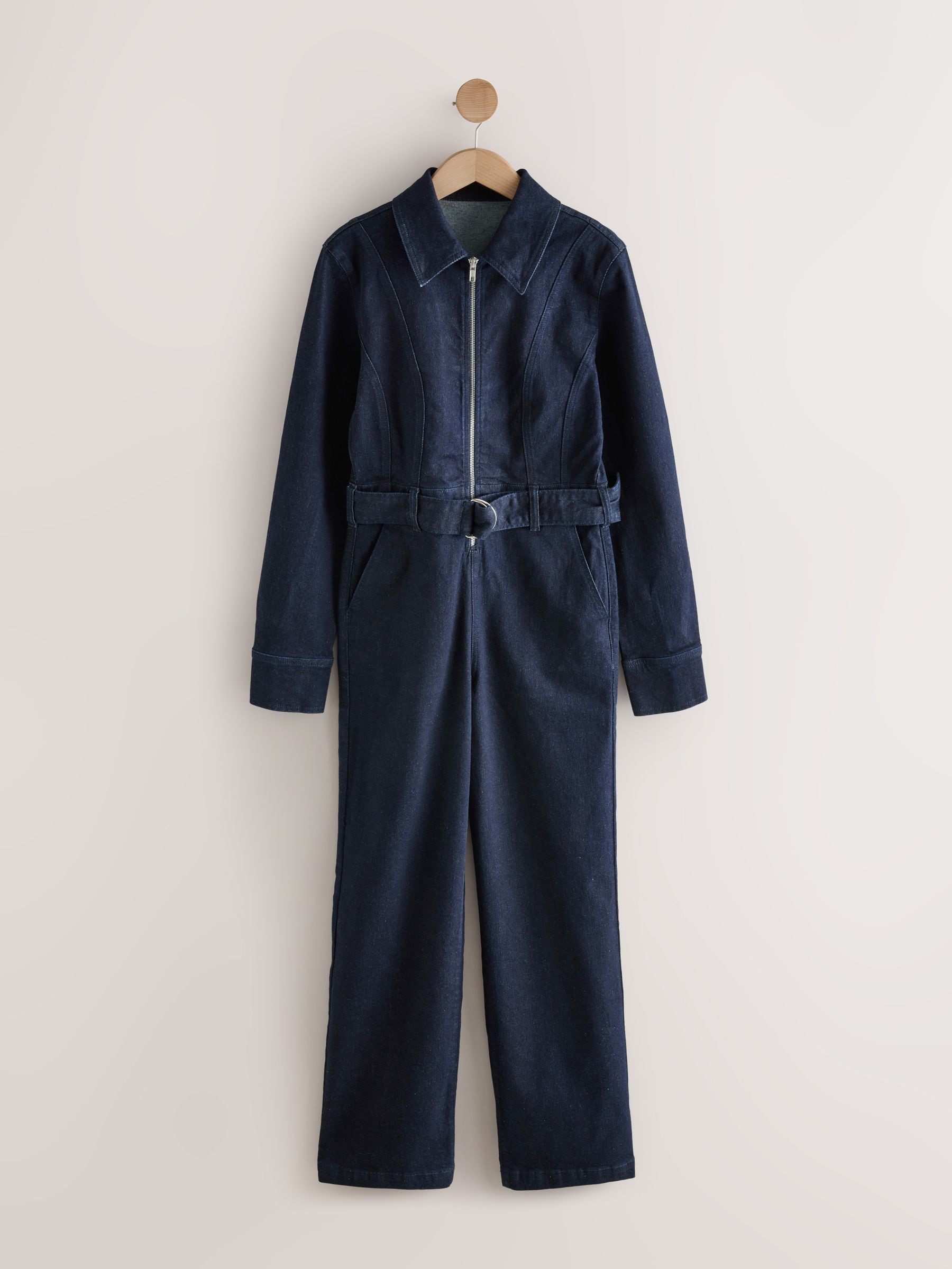 Wassing - Denim Belted Wide Leg Jumpsuit