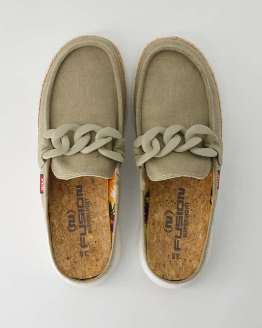 Fusion Ella chain raffia Pantoletten in Beige