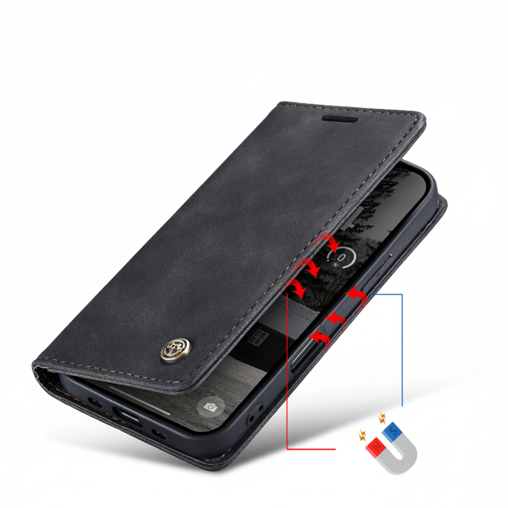 iPhone Air Leder Tasche Flip Wallet Etui mit Kartenfächern - Schwarz