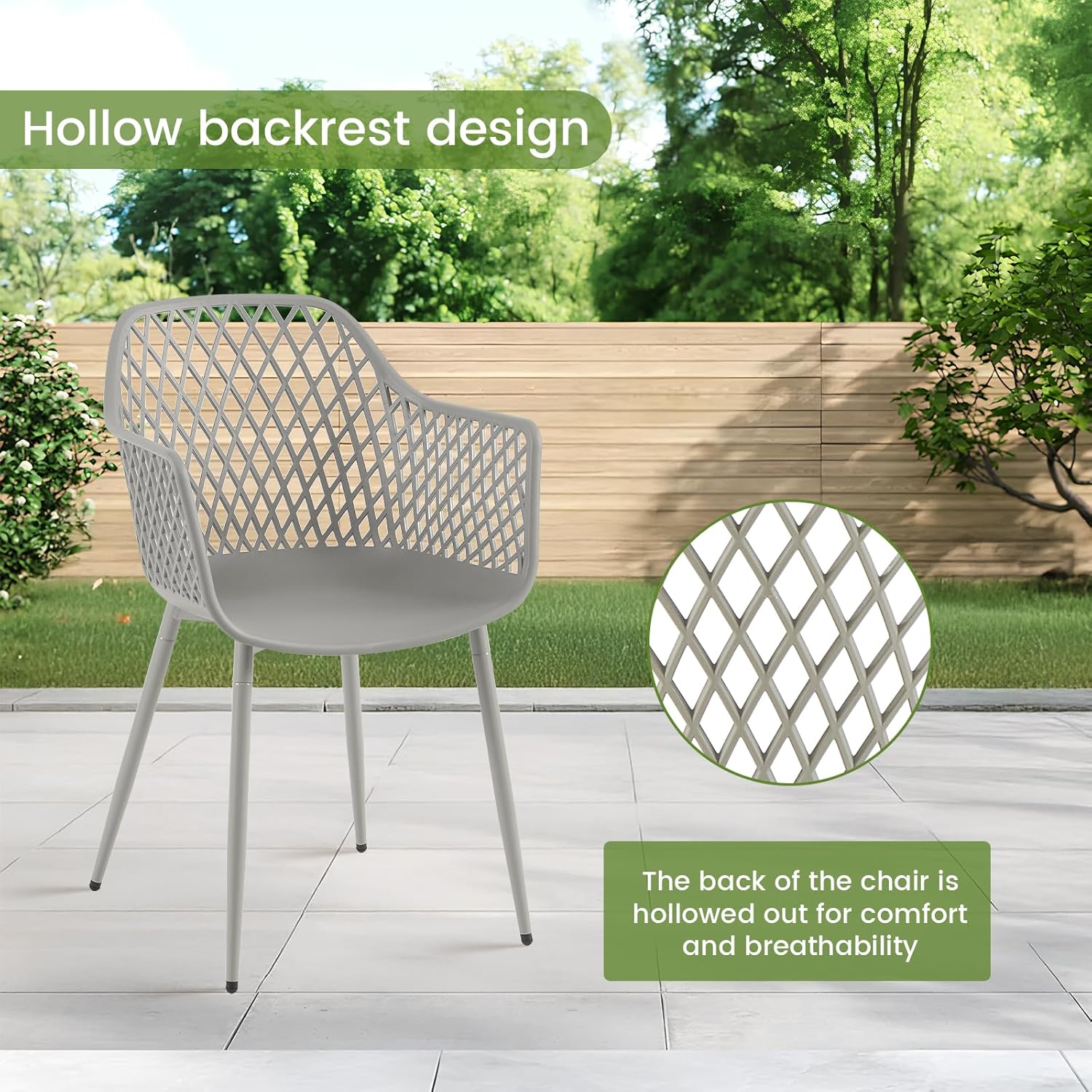 Gartenstühle 4er Set, Garten Sessel Outdoor, Gartenstuhl Kunststoff Terrassenstühle Balkonstühle, Metallstuhlbeine, 120 kg belastbar, Grau