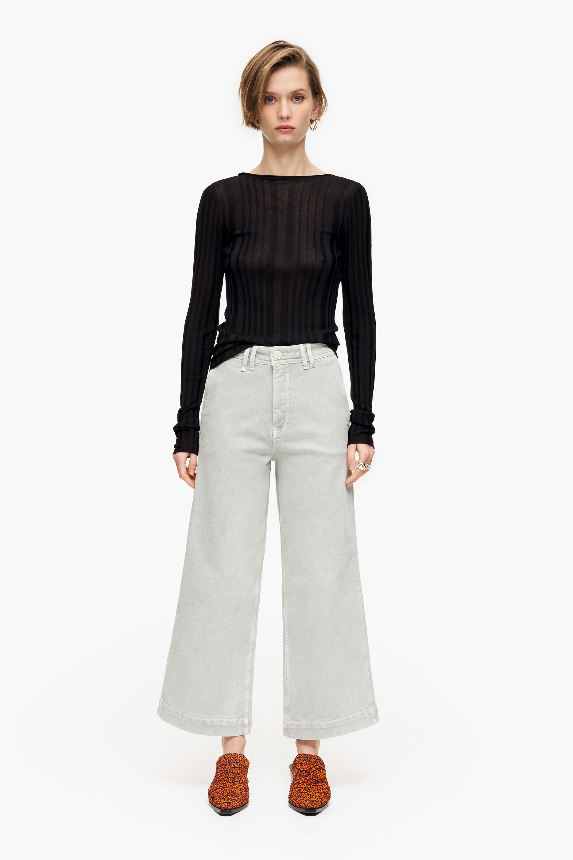 CULOTTE - Calça jeans verde menta de cintura alta