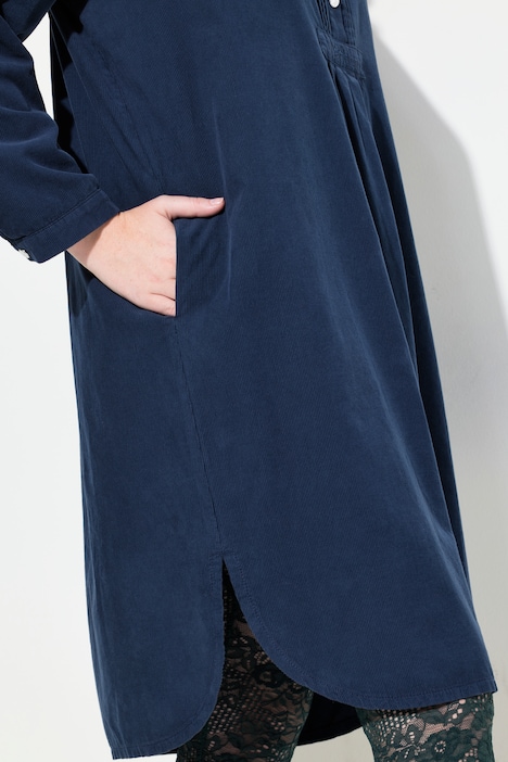 Cordkleid, Stehkragen, Biesen, Zierfalten, Langarm