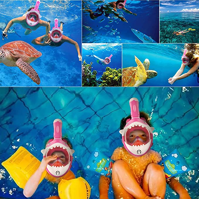 (Gr. XS) Hai Schnorchelmaske Anti-Leak Vollgesichts Unterwasser Maske inkl. GoPro Halterung - Pink