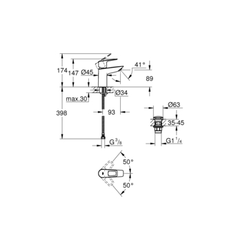 Grohe wastafelkraan Quickfix Start Loop S-Size push open
