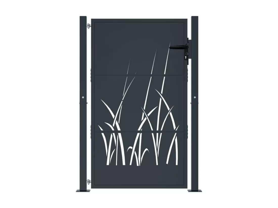 Portail de jardin anthracite 105x130cm acier conception d'herbe