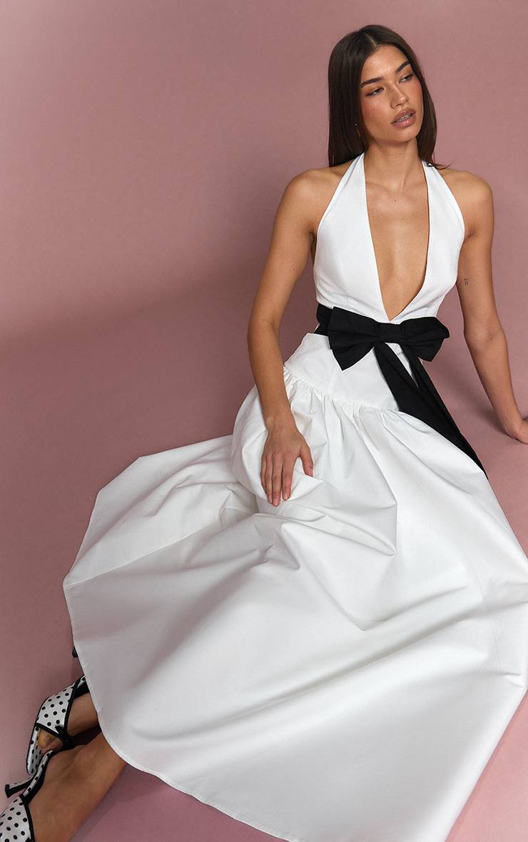 Robe Maxi Patineuse En Tissu Tissé Avec Nœud Décoratif