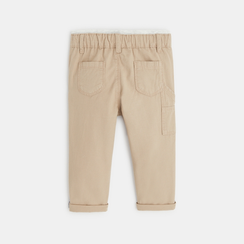 Pantalon coton fantaisie micro rayures beige bébé garçon
