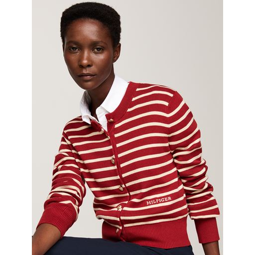 Tommy Hilfiger Mini Stripe Cardigan, Dark Magma/Ivory, S