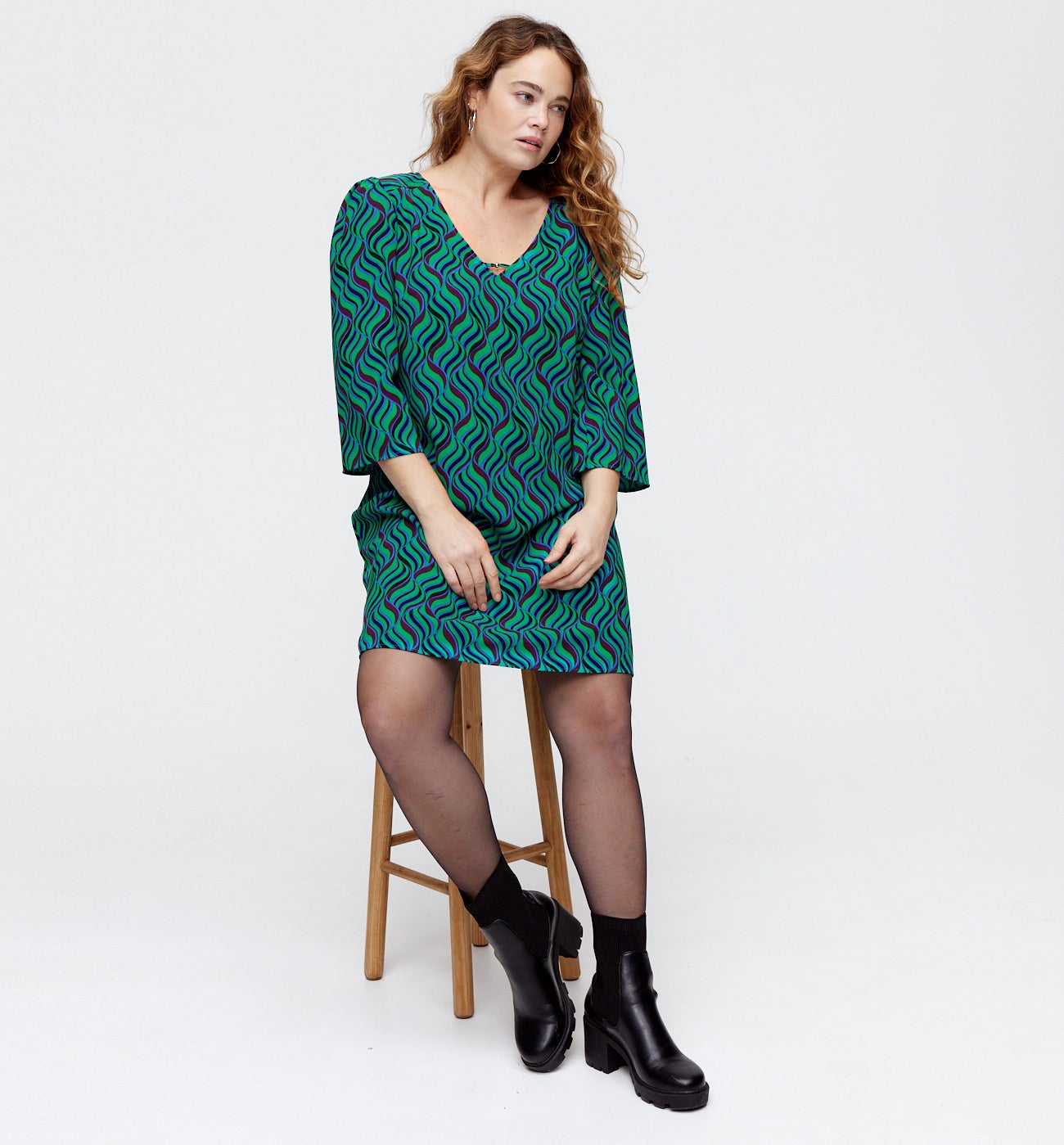 Robe courte évasée Femme - Imprimé vert