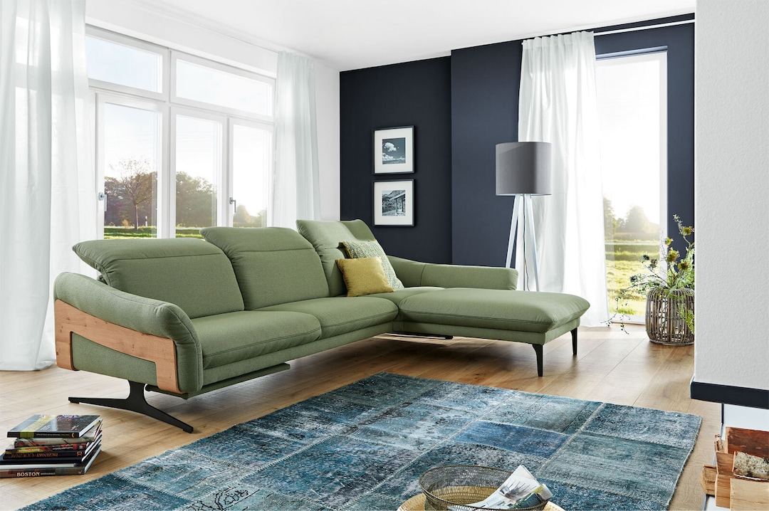 himolla Ecksofa 312 x 203 cm WAIDRING Echtholz/Stoffbezug Grün