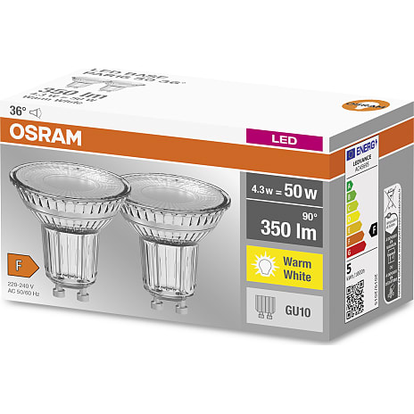 Osram 2 pak LED spotpærer 4,3W - varmt hvidt lys