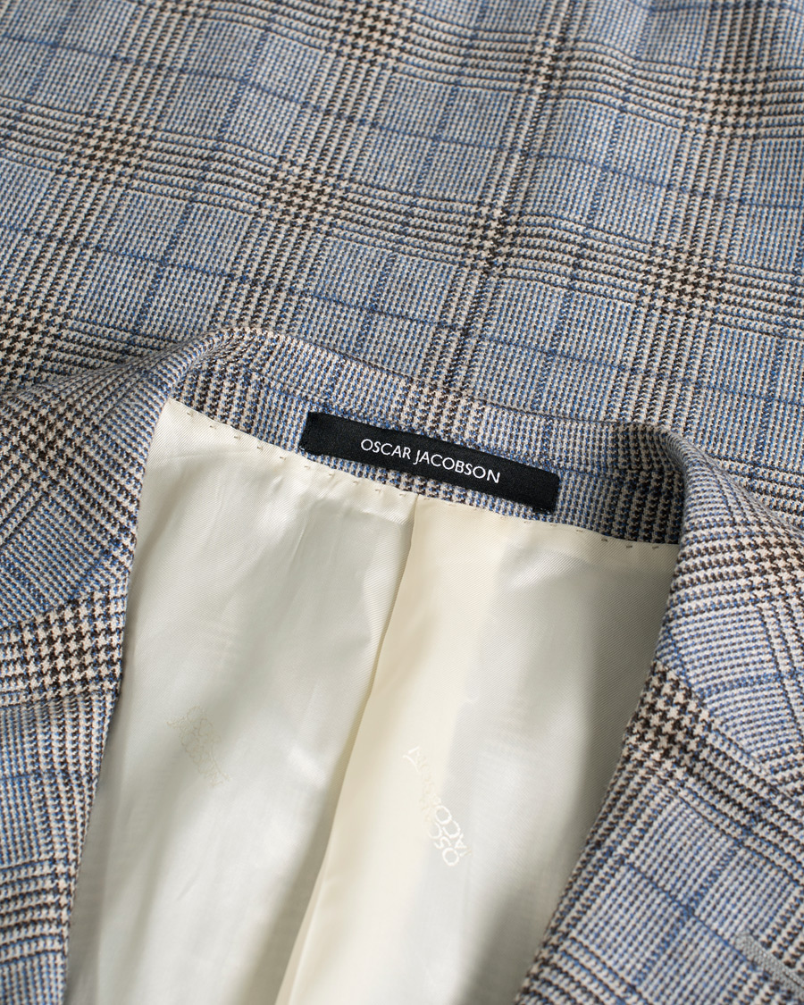 Oscar Jacobson Lambert Checked Cashmere/Silk Blazer Light Blue 50