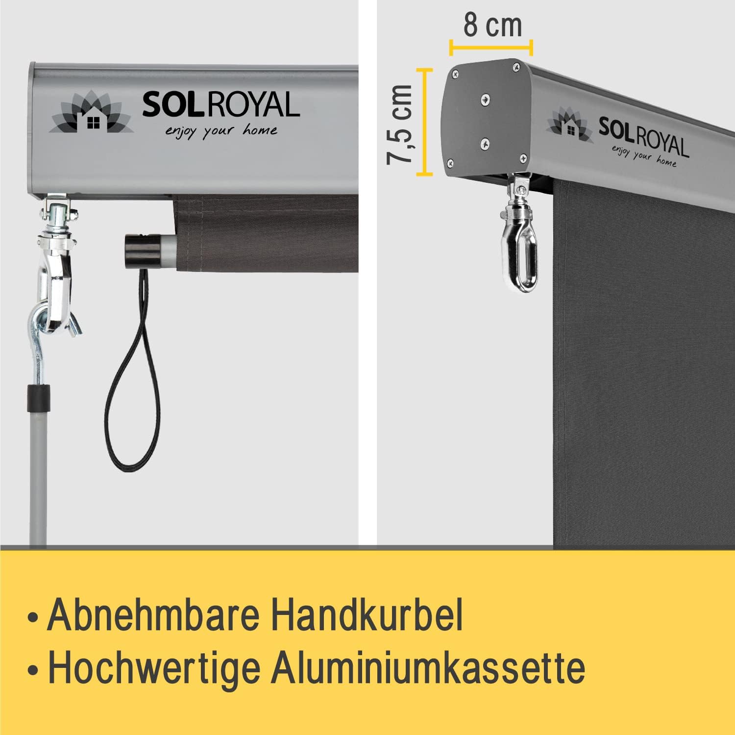 Sol Royal Senkrechtmarkise 160x250 cm MS5 Markise – Robuster Balkonsichtschutz Abnehmbare Handkurbel Wasserabweisender Sonnenschutz Terrasse Balkon Garten Wetterfeste Vertikalmarkise Anthrazit
