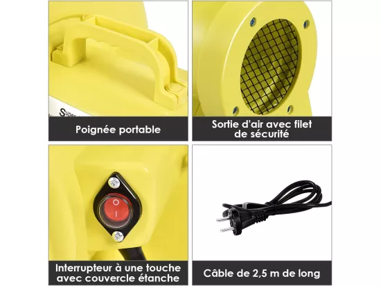 Gonfleur Électrique 850W pour Château Gonflable & Toboggan, Souffleur Électrique Résistant à Haute Température, 8 Piquets de Sol, Pompe Air Electrique, Jaune