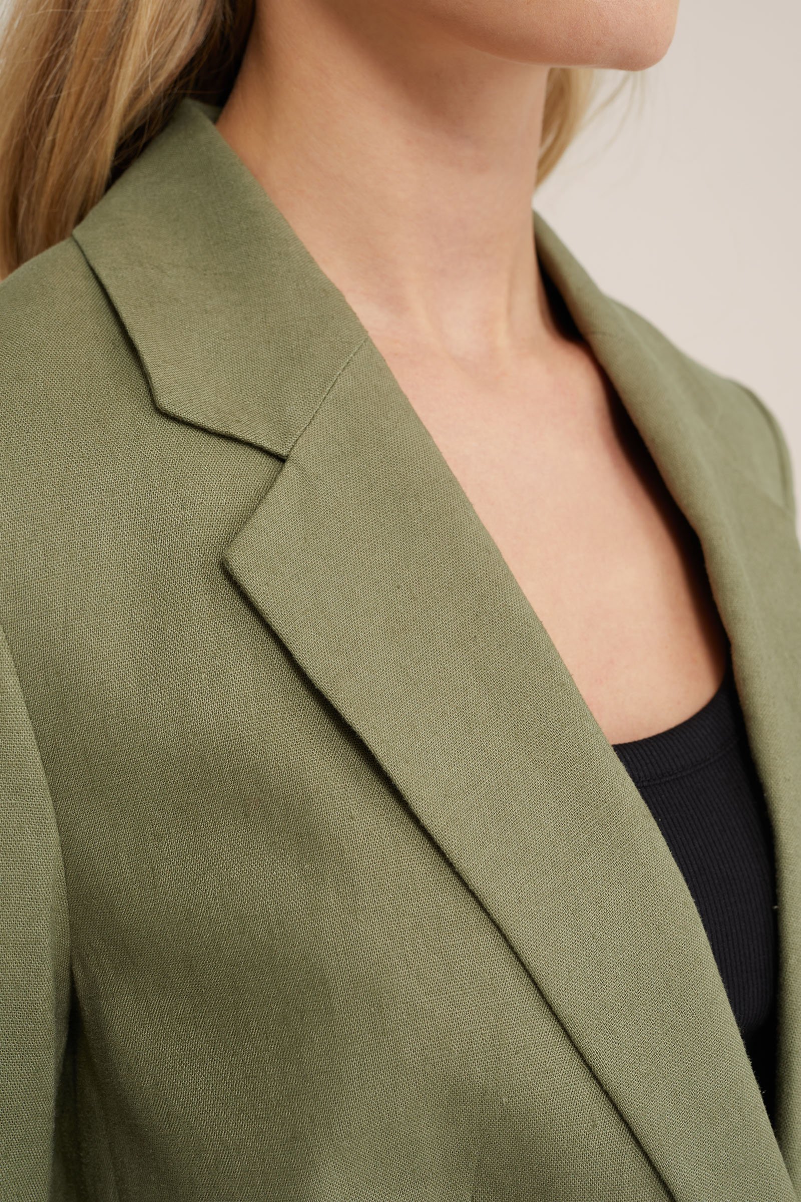 regular fit blazer van linnenmix WE Fashion Olijfgroen