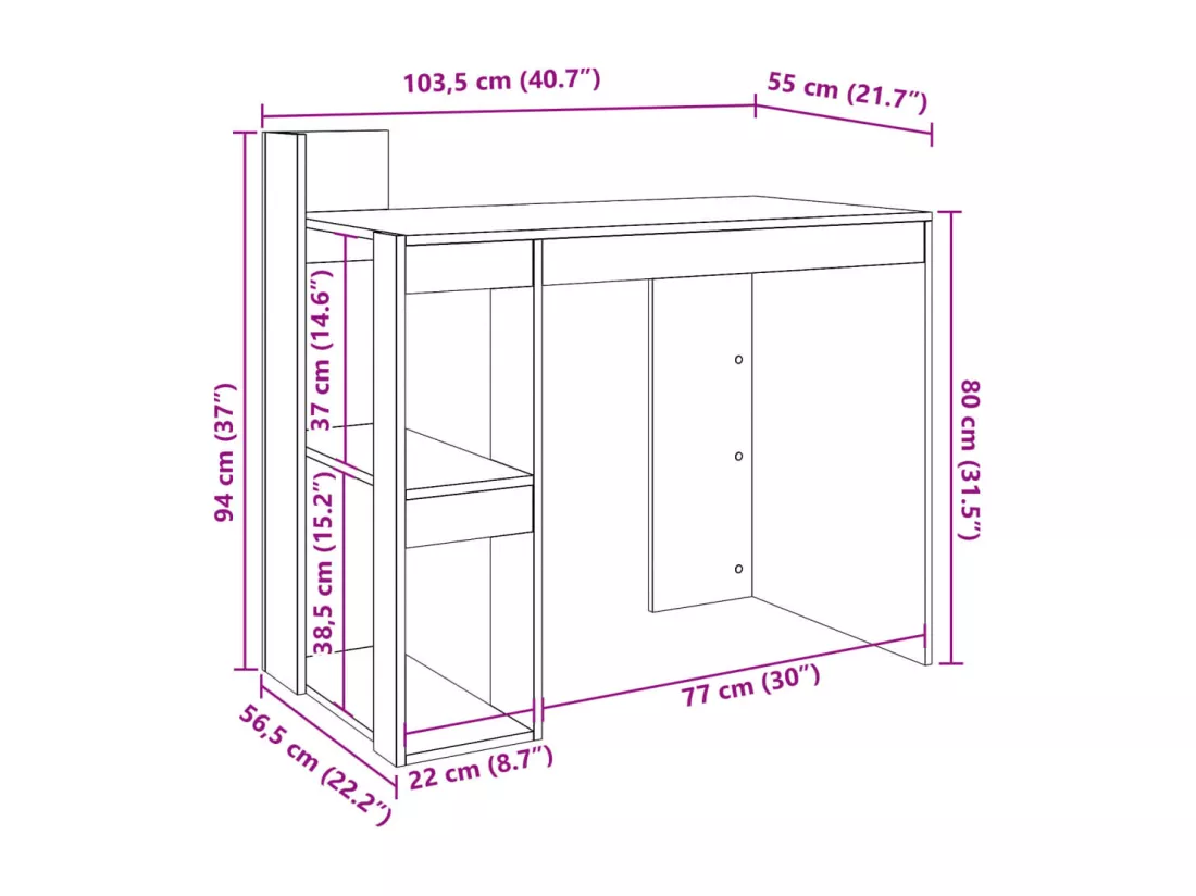 Bureau chêne sonoma 103,5x56,5x94 cm bois d'ingénierie