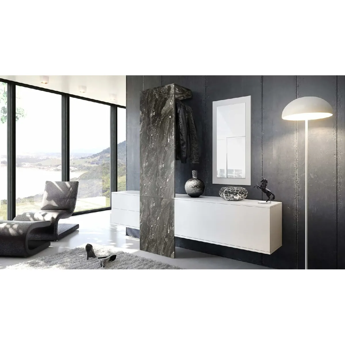 MPC Vestiaire Blanc Mat et Marbre Graphite