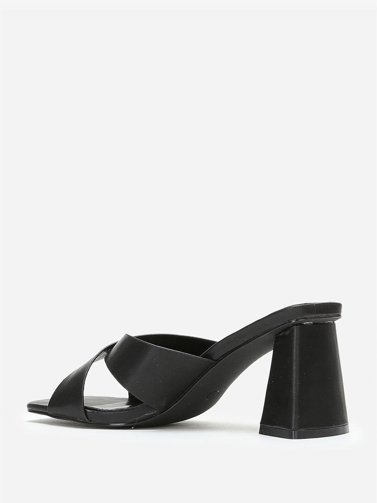 Mules à talon trapèze et brides croisées- Noir