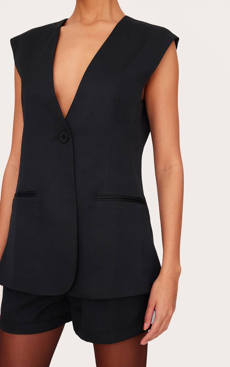 Noir Gilet Long Ajusté Tissé Haut De Gamme
