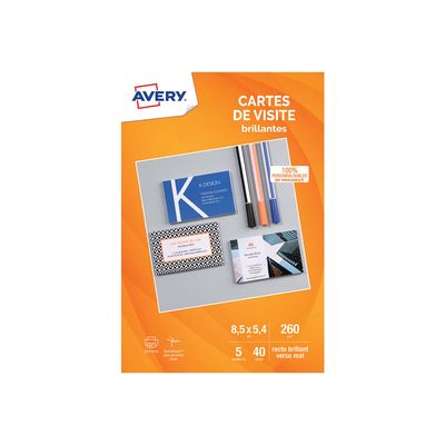 Avery - Papier pour 40 cartes de visite à bords lisses 85 x 54 mm - 240 g/m² - impression jet d'encre - 5 feuilles
