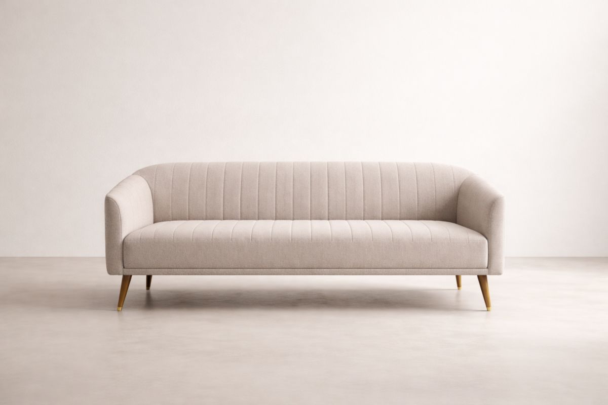 Beiges 2-Sitzer Sofa Stoff mit Holzbeinen