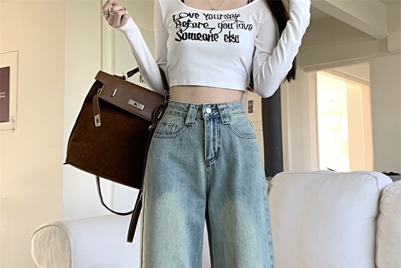 Duwnie - Cropped jeans met hoge taille en wijde pijpen