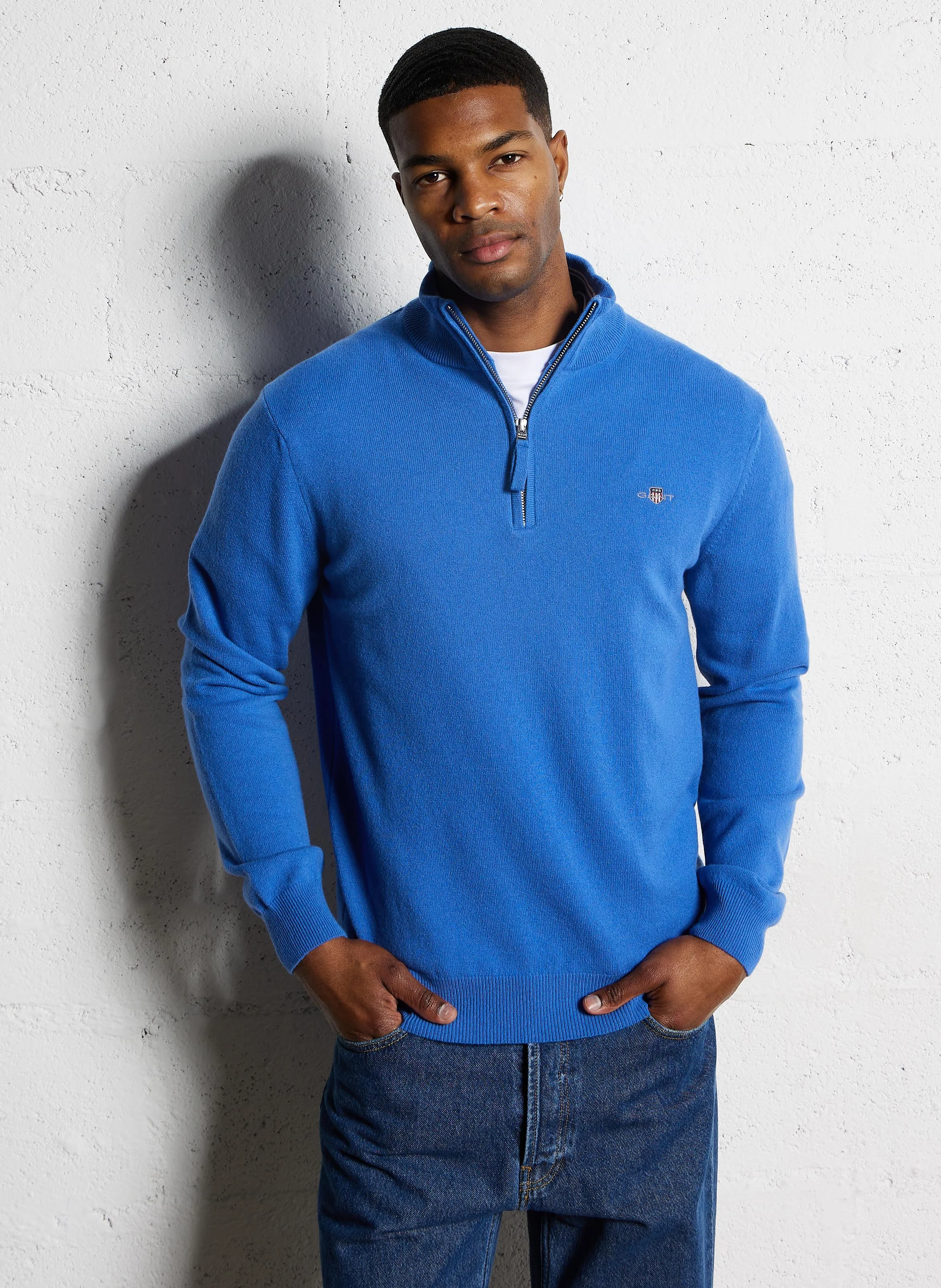 Pull col montant zippé en laine | Bleu