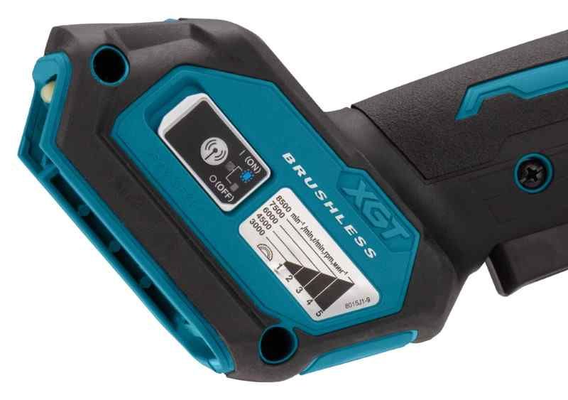 Makita GA029GM201 40 V Max Haakse slijper 125 mm 4,0 ah accu (2 st), snellader, in mbo,x met veiligheidsschakelaar