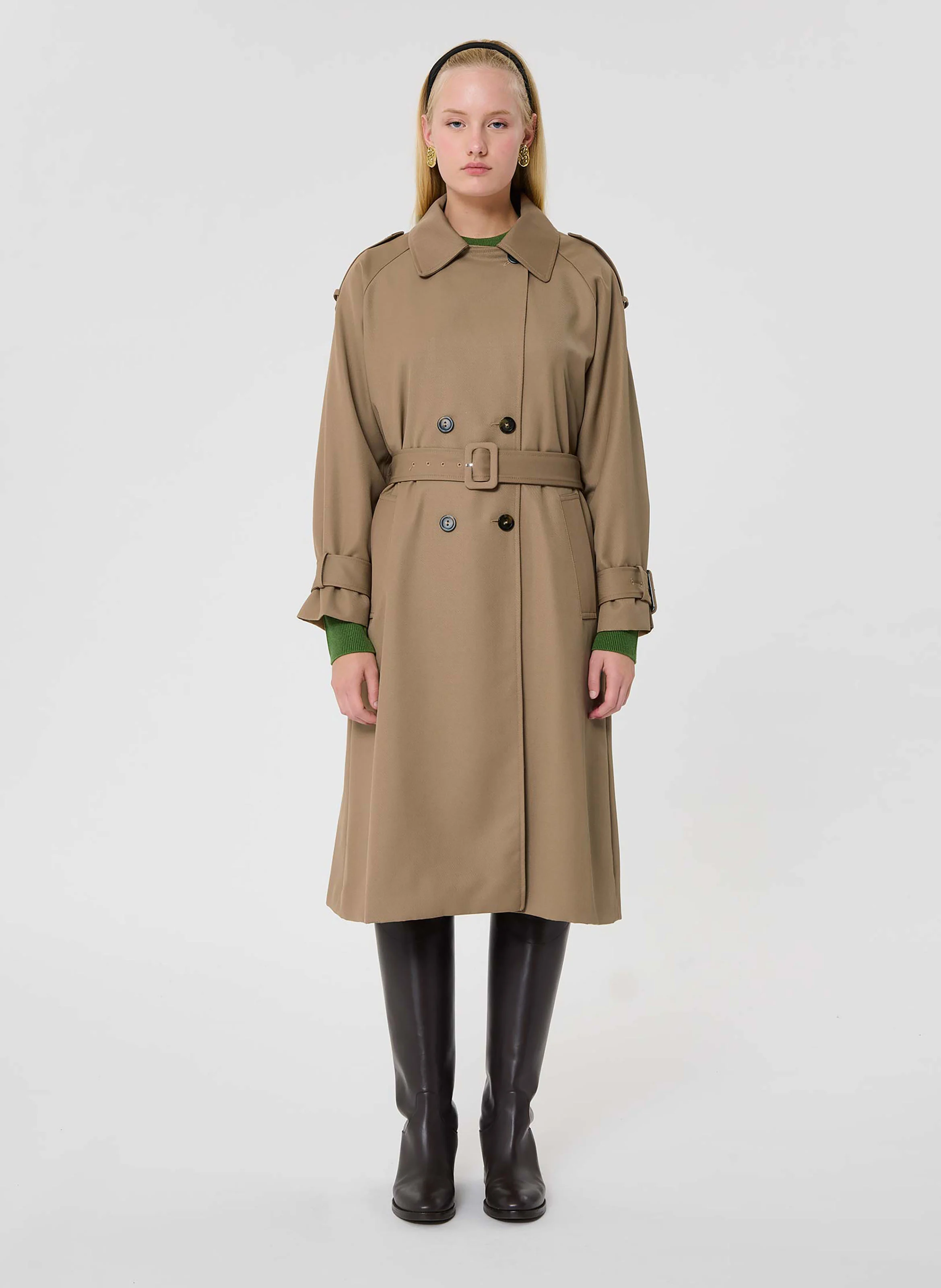 IVANE - Manteau long en laine mélangée | Marron