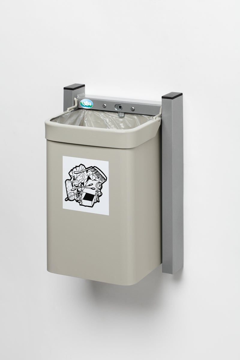 PROREGAL Robuuste afvalbak, 1 compartiment, met wandbeugel, 15 liter, HxBxD 42,5 x 31 x 23 cm, gegalvaniseerd staal, grijs