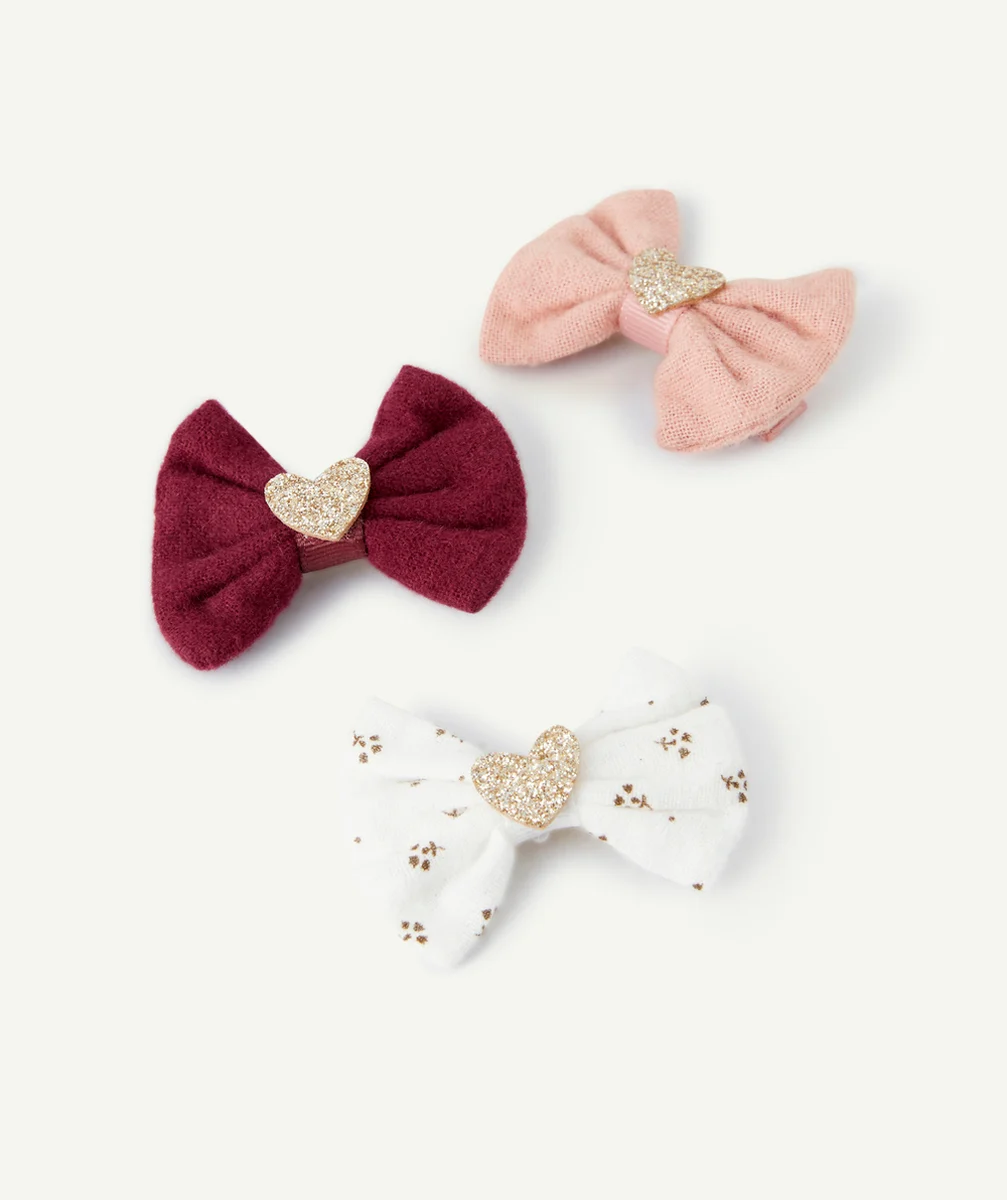 LOT DE 3 BARRETTES FILLE NOEUDS AVEC COEURS PAILLETÉS