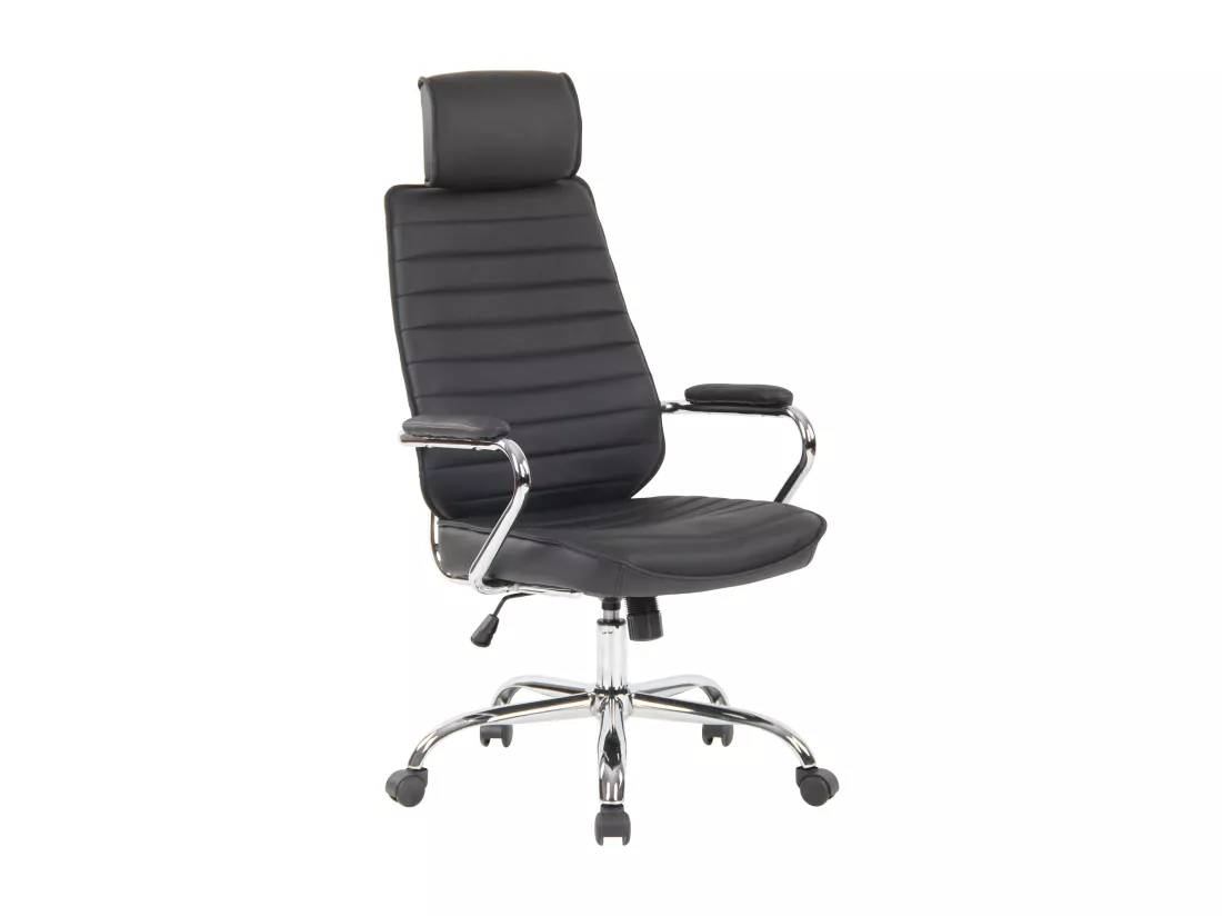 Chaise de bureau - Véritable cuir & Métal chromé - Noir - Rako