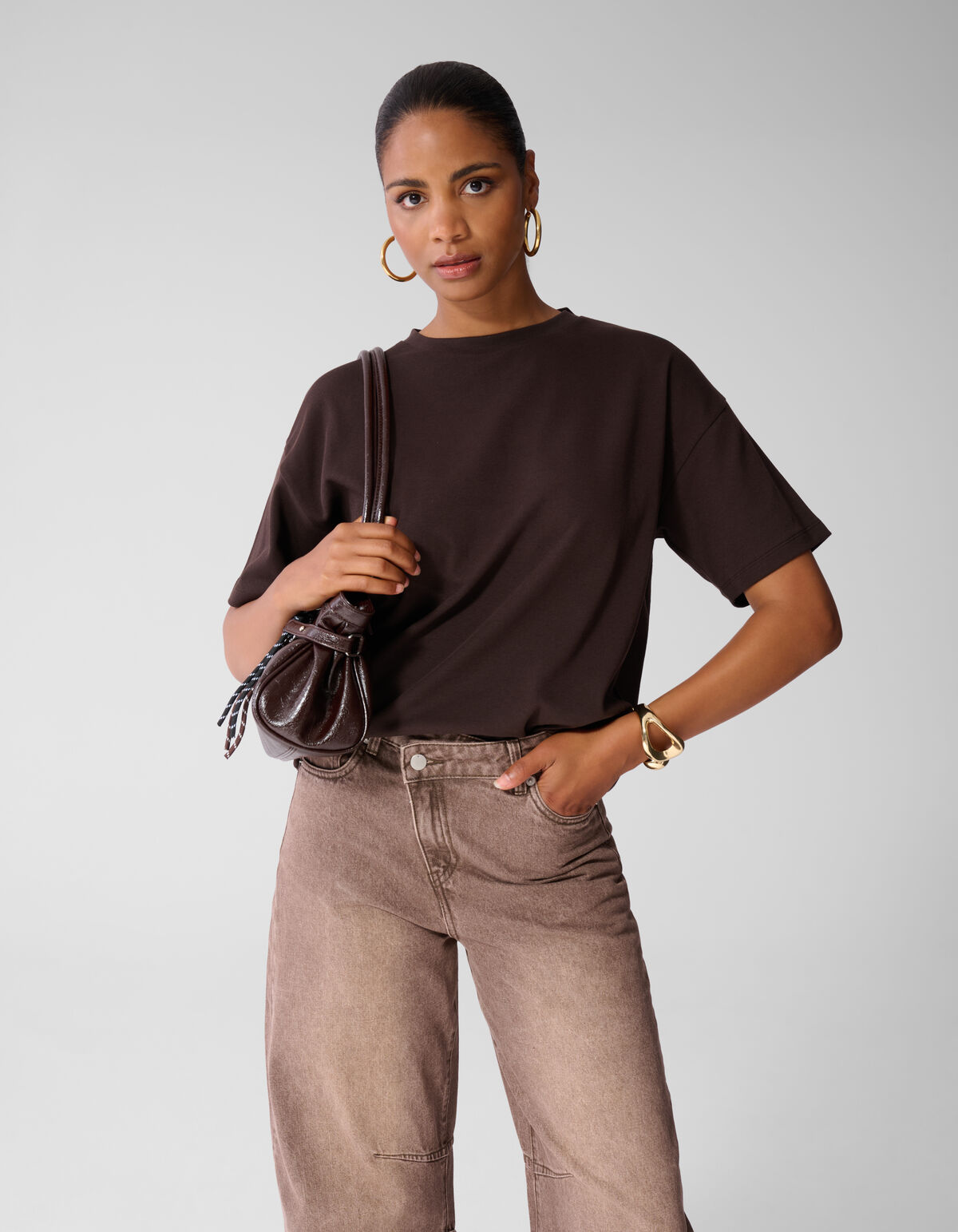 Oversized Basis T-shirt Donkerbruin