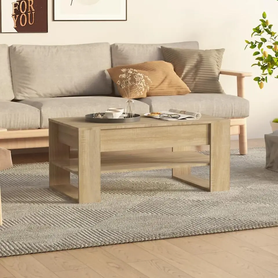 vidaXL - Rechthoekige Salontafel met schap - Sonoma eiken - Hout - 102x55 cm