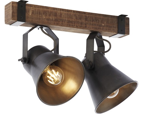 Plafondspot, 2-lichts, 40 cm breed, bruin/zwart-staal