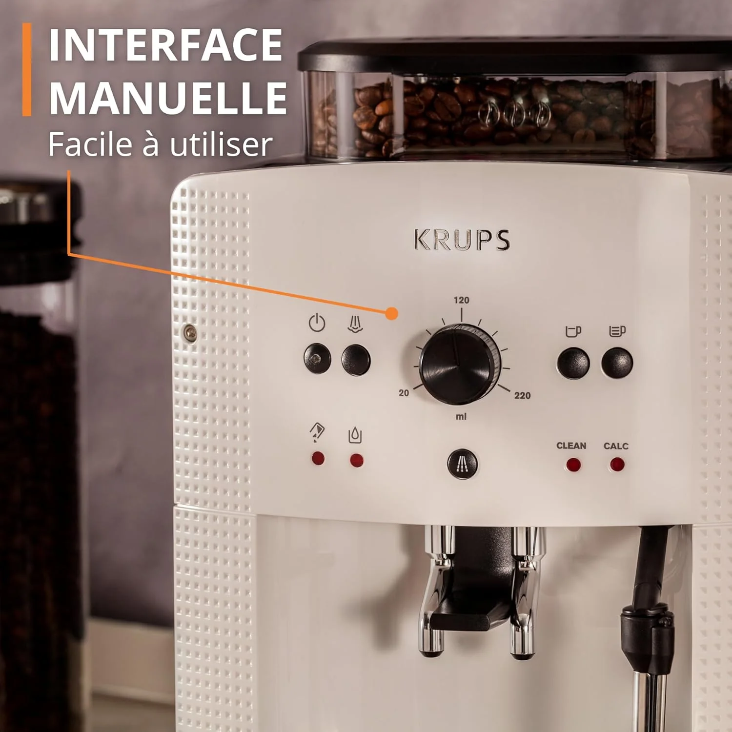 Krups Machine à café grain, 1,7 L, 2 tasses en simultané, Nettoyage automatique, Buse vapeur pour Cappuccino, Cafetière espresso, Essential noire YY8125FD, Noir