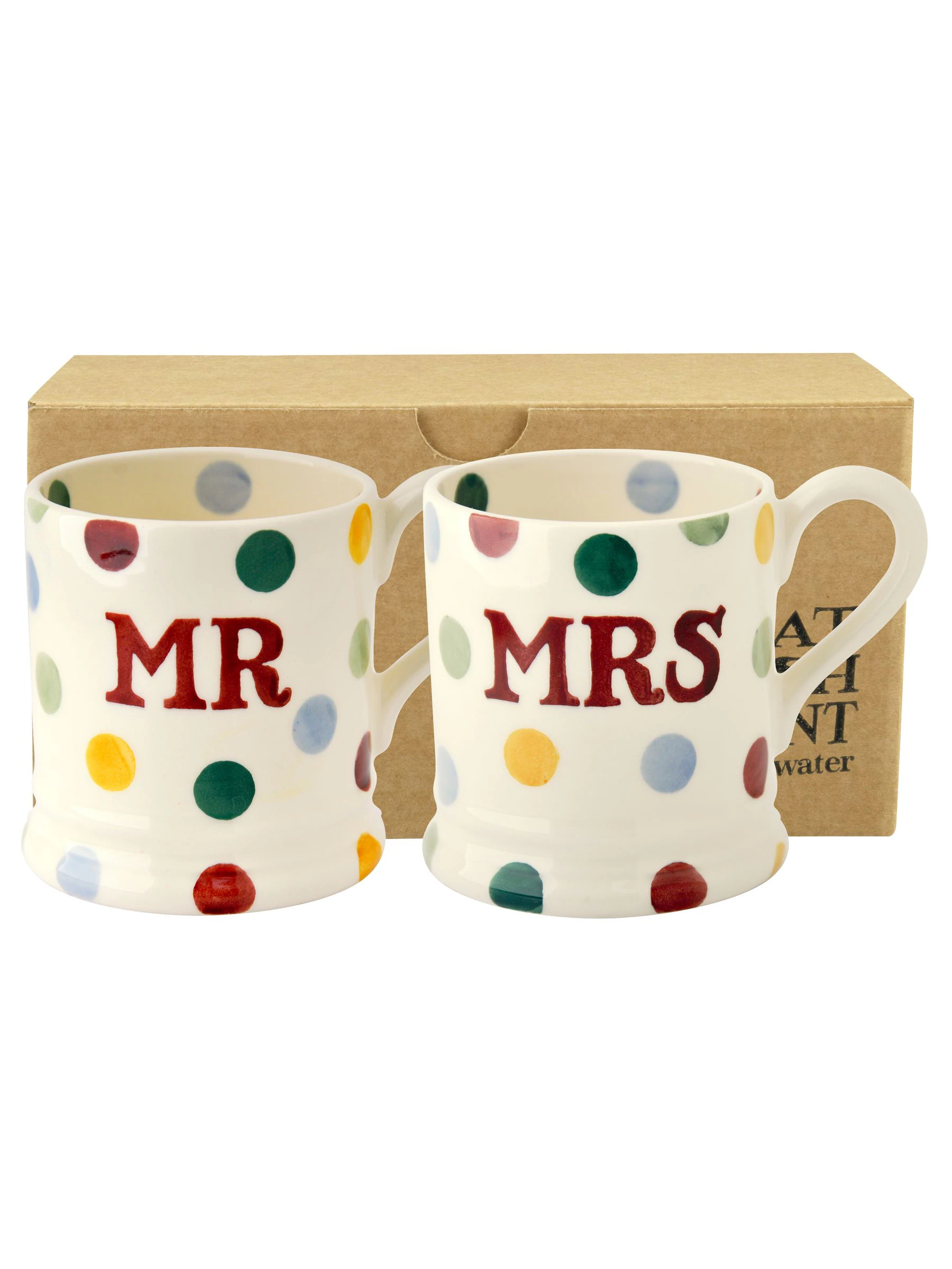 Emma Bridgewater Set of 2 Polka Dot Mr & Mrs 1/2 Pint Mugs Boxed